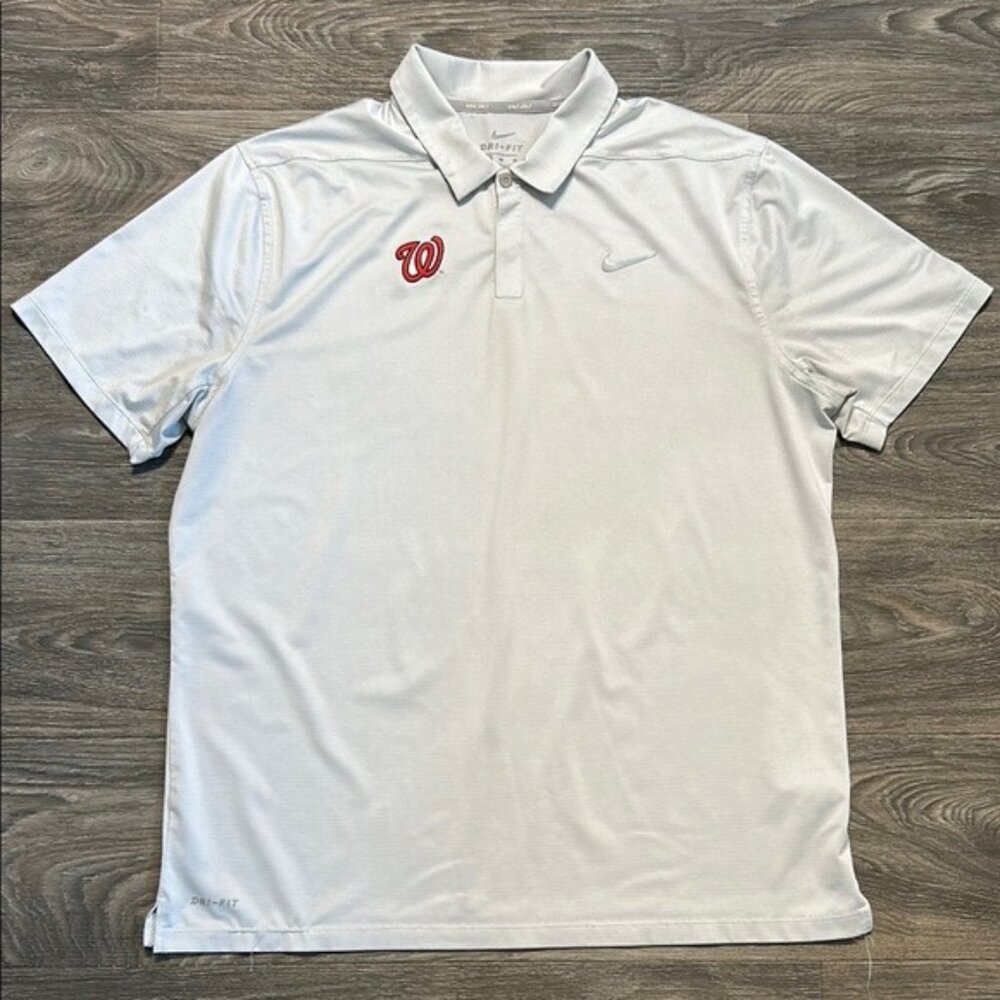 Nike XL Golf Dri-Fit Washington Nationals Polo Shirt White Short Sleeve MLB